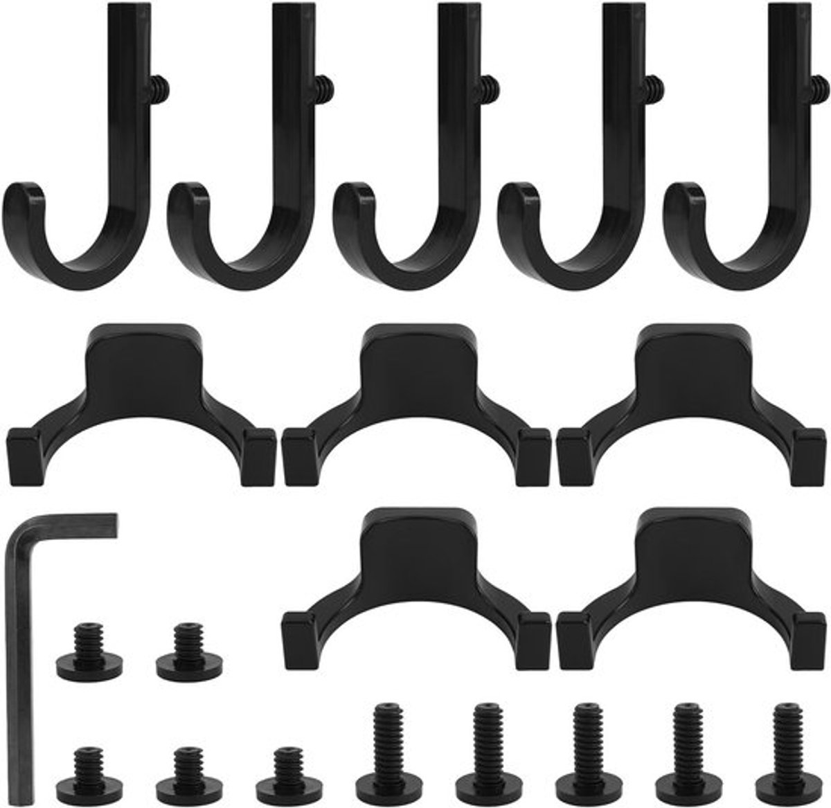 21-delige J/U-vormige haken voor schuuraccessoires, inclusief schroevendraaier en opslagoplossingen voor gereedschap en accessoires