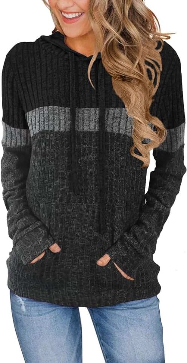 Trui Dames Casual Hoodie Dames en Zak Elegant Sweatshirt Ronde Hals Pullover Gebreide Sweater voor Herfst Winter