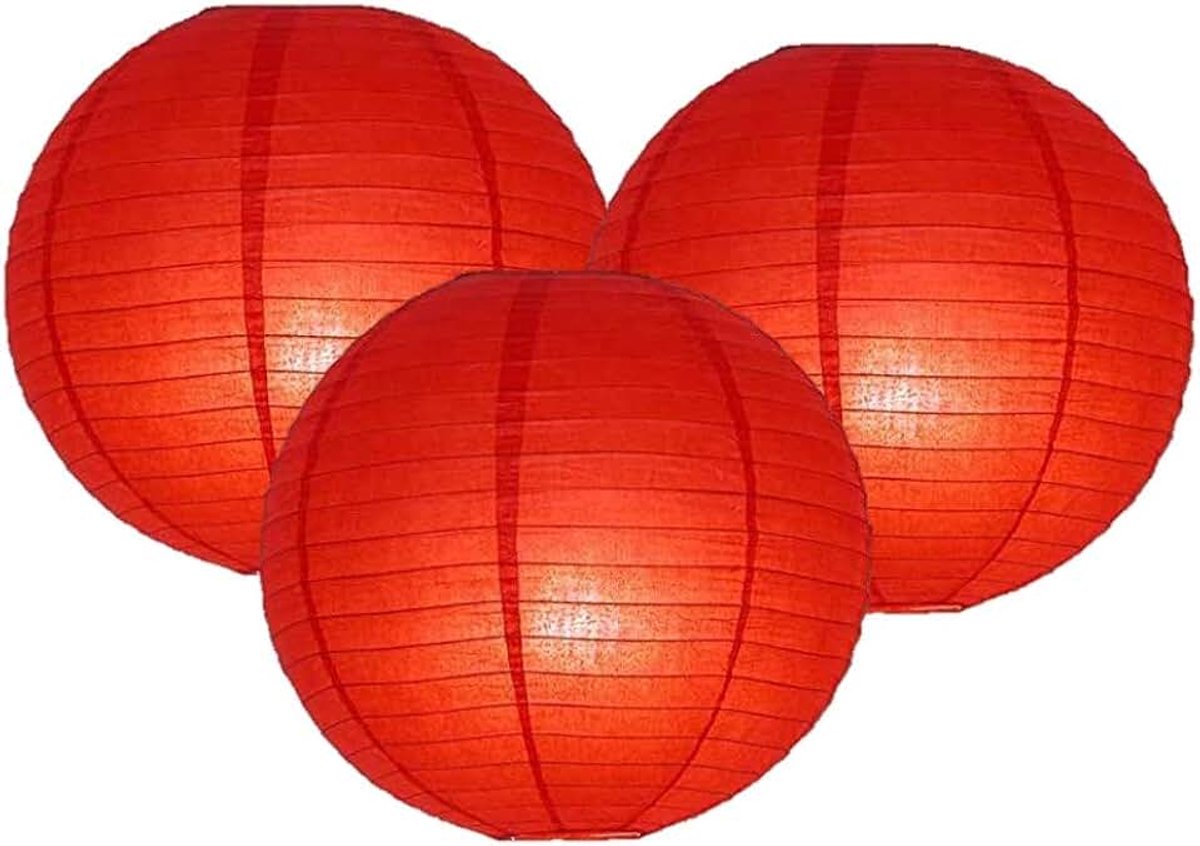 Lantaarns Mix Kleur Pakketten van 3 Ronde Papieren Lantaarns Lampenkap Feestdecoratie (Alles Rood, 40 cm (16"))