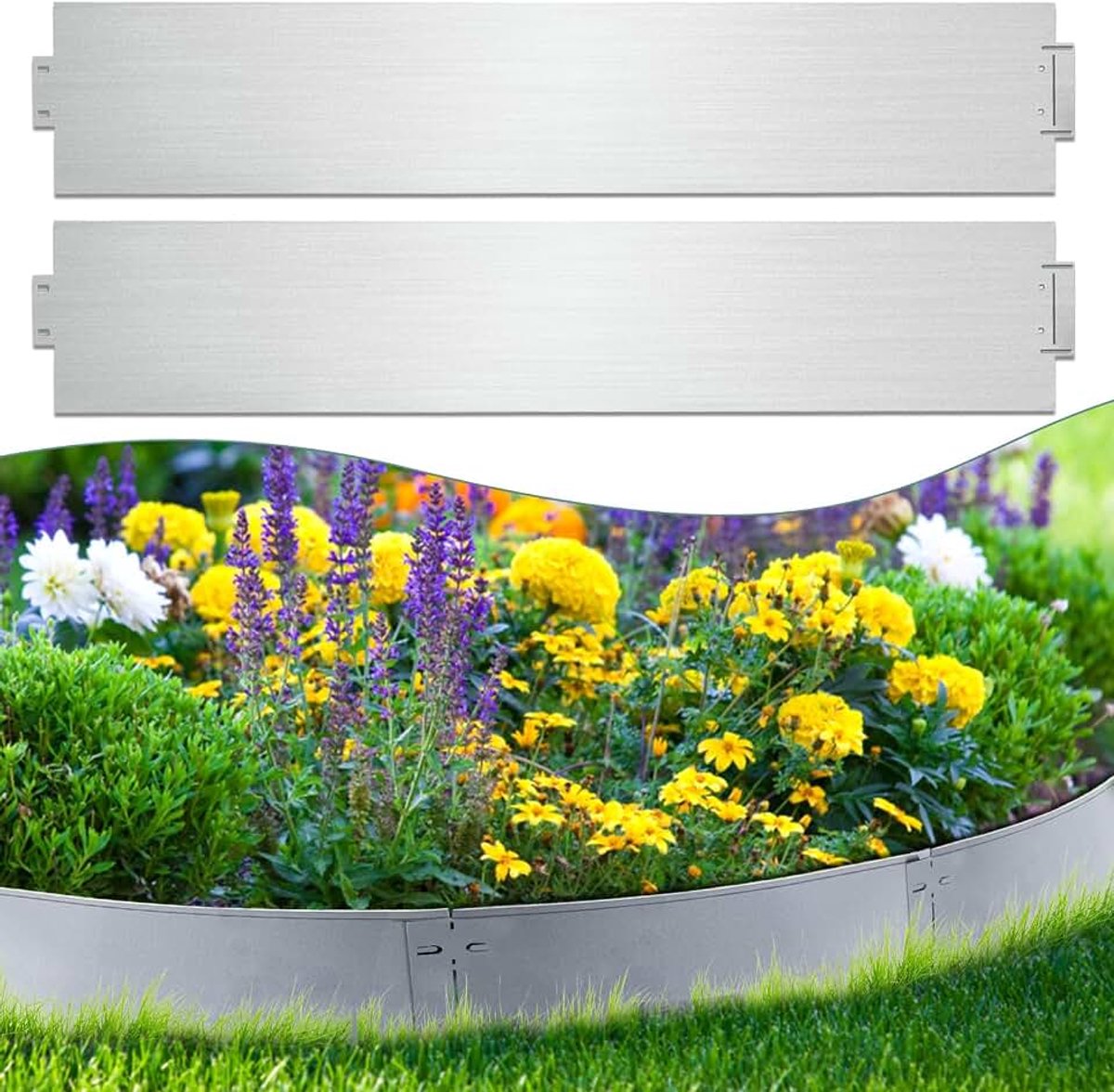 Verzinkt metaal, lengte 15 m, perkrand metaal, 18 cm hoog, maairand, palissade, kan voor binnenplaats, tuin, tuinliefhebbers, zilver (lengte 15 m - hoogte 18 cm)