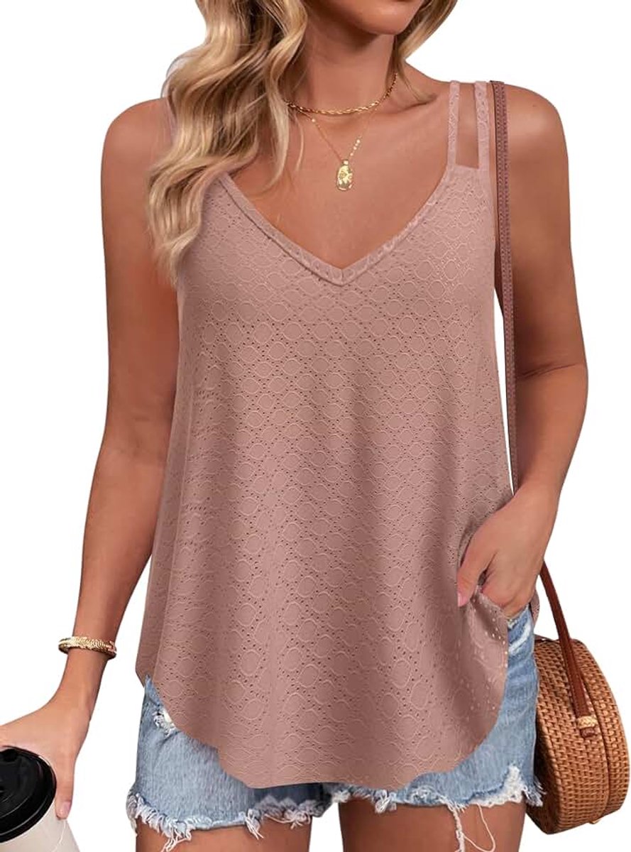 Tanktop voor dames, mouwloos bovenstuk, spaghetti tops, V-hals, losse cami, blouse, shirt, blouses, S-XXL