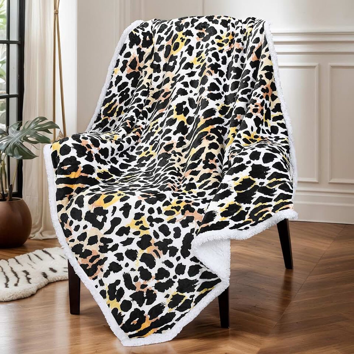Classy Sherpa Deken, knuffeldeken, extra dikke warme sofadeken, bankdeken in tweezijdig, super fleece deken als banksprei of woonkamerdeken, 150 x 130 cm, licht geparkeerd patroon