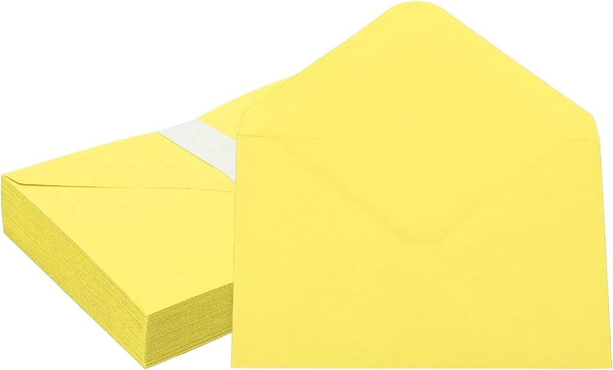 15 x 10 cm uitnodigingsenveloppen, 50 stuks A6 wenskaartenveloppen met V-flap kaarthoezen voor mailing bruiloft verzenden verjaardag afstuderen cadeau feest, citroenkleur