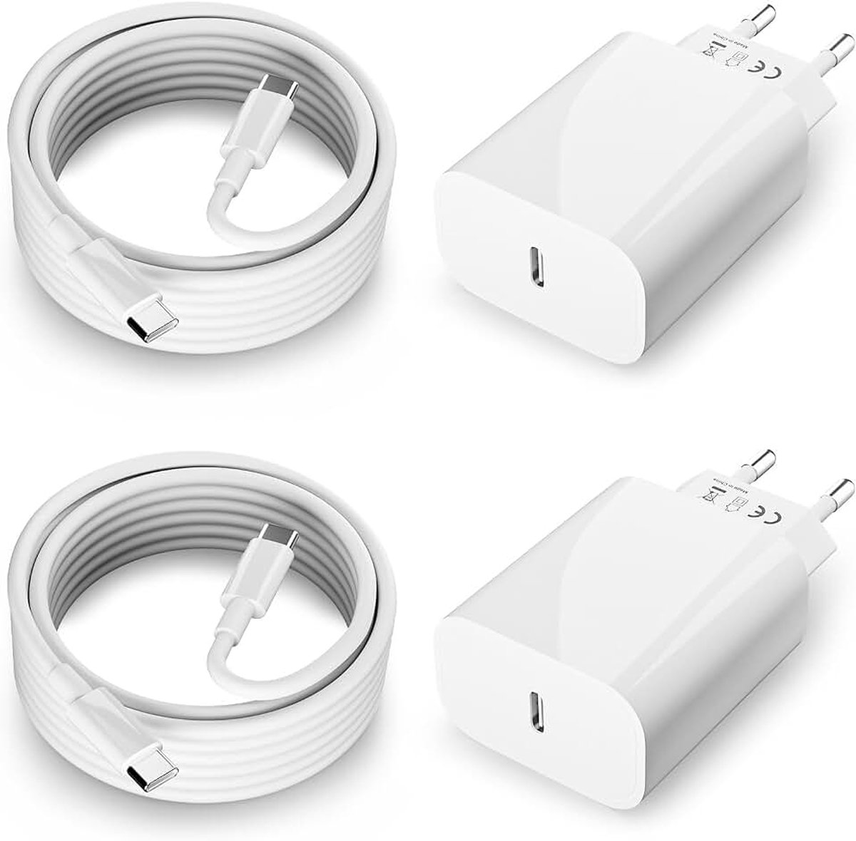 2-Pack 20W USB C Oplader Oplaadkabel voor iPhone 16/16 Pro/16 Pro Max/16 Plus/15 Pro/15 Pro Max/15 Plus, iPad Voedingsadapter, USBC Adapter Snellader plug met 2M USB C Snellaadkabel