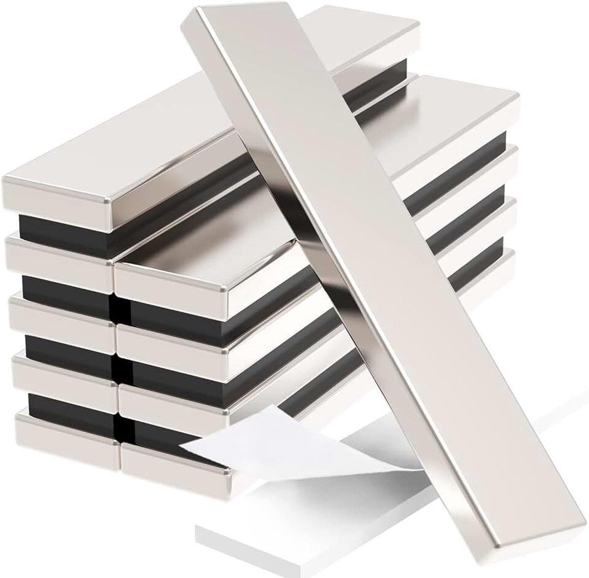 Magneetten, zelfklevend, sterk, 50 x 10 x 3 mm, 10 stuks neodymium magneten, extra sterk, sterke magneten, rechthoekig, zelfklevende magneten voor kantoren, keukens en magazijnen