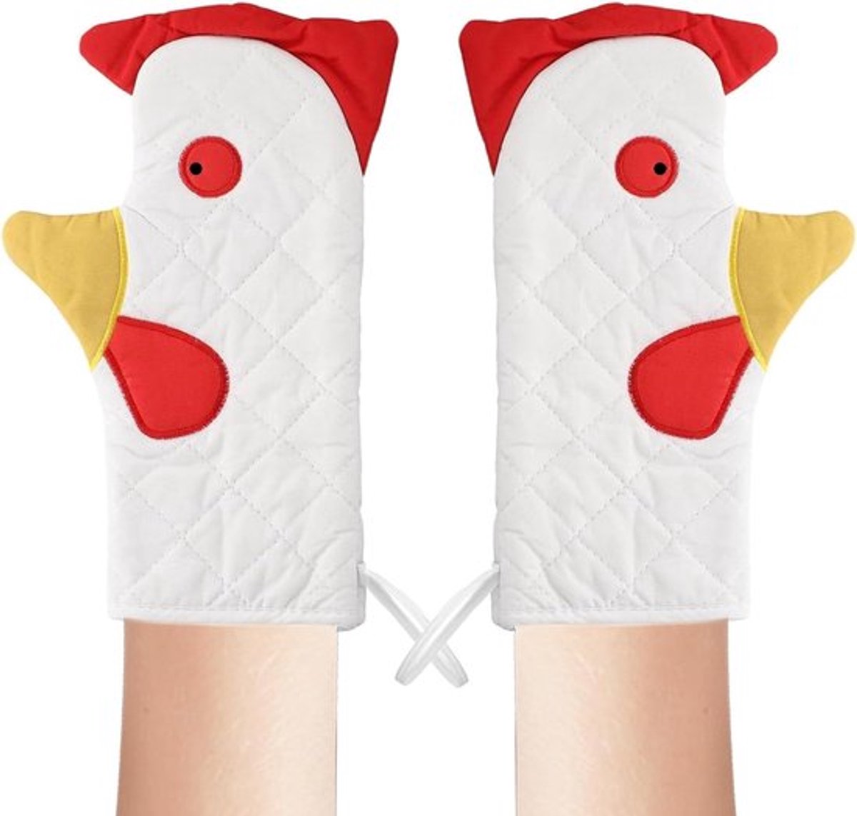 SnelShoppen - Keukenhandschoenen Oven 1 Paar Dubbel Laags Warmtebestendig Handbescherming met Haan Vorm en Band voor Oven, Magnetron en Grill, One Siz