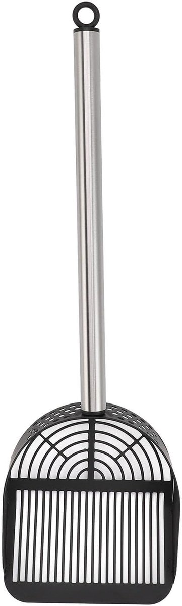 Kattenbakschep Lange Steel - Zeefschep Huisdierafval - Kattenbak Reinigen - Roestvrij Staal - 40 cm - Zwart