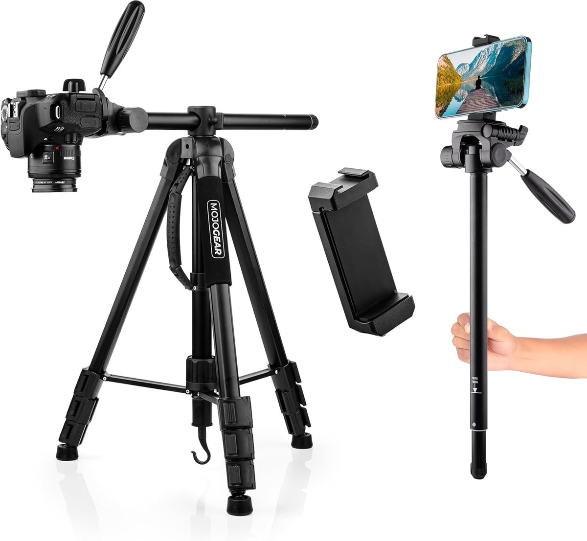 Tripod 179cm 3-in-1 - Zwart - Met horizontale arm - Ideaal voor topshots - SnelShoppen