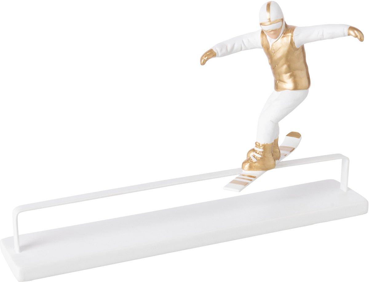 J-Line Snowboarder op obstakel - polyresin - wit/goud