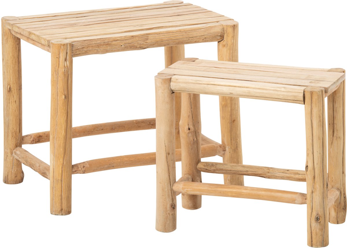 J-Line Sokkels Chamonix - dennenhout - naturel - set van 2