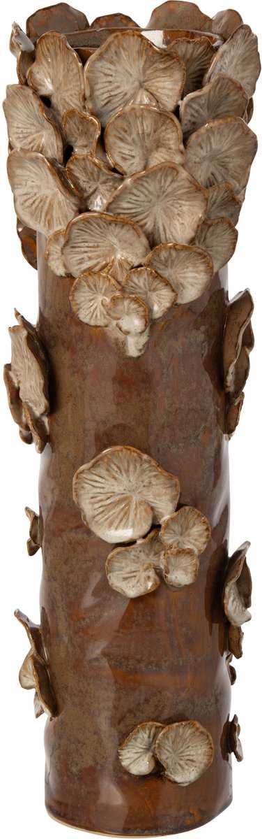 J-Line vase Paddenstoelen Cilinder - steengoed - bruin/beige - large