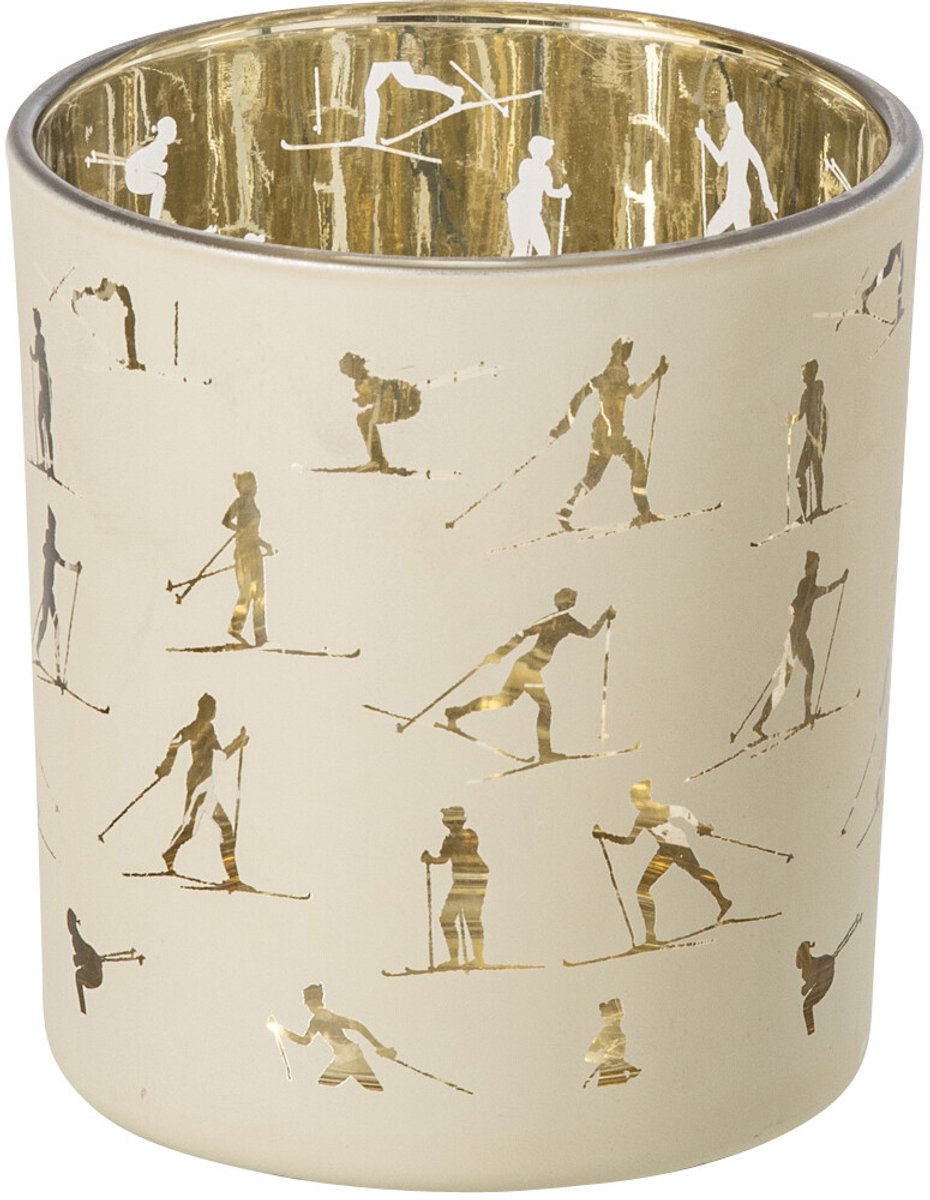 J-Line kaarshouder Skiers - glas - ecru/goud - small - 4 stuks