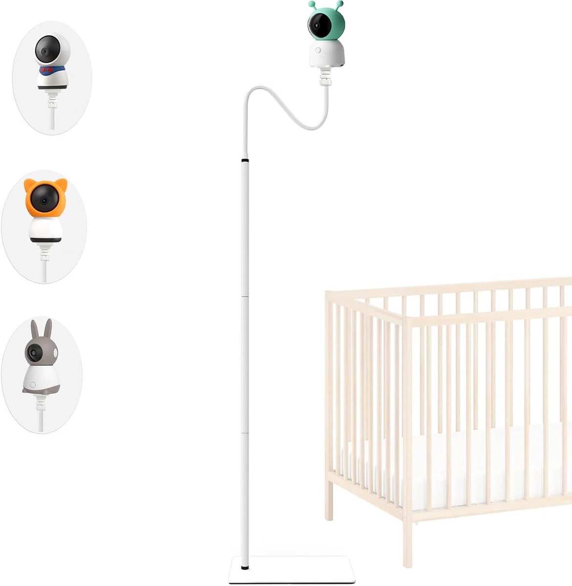 Babyfoonhouder Vloerstandaard - Camera Stand - Baby in Zicht - In Hoogte Verstelbaar - 95-175 cm - Zwart