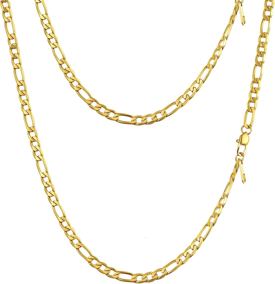 Heren halsketting klassieke figaroketting 5/6/7/10 mm breed 3+1 schakels schakelketting hiphop ketting 36+5/46/51/55/61/66/71/76 cm voor mannen vrouwen roestvrij staal/18k verguld modesieraad