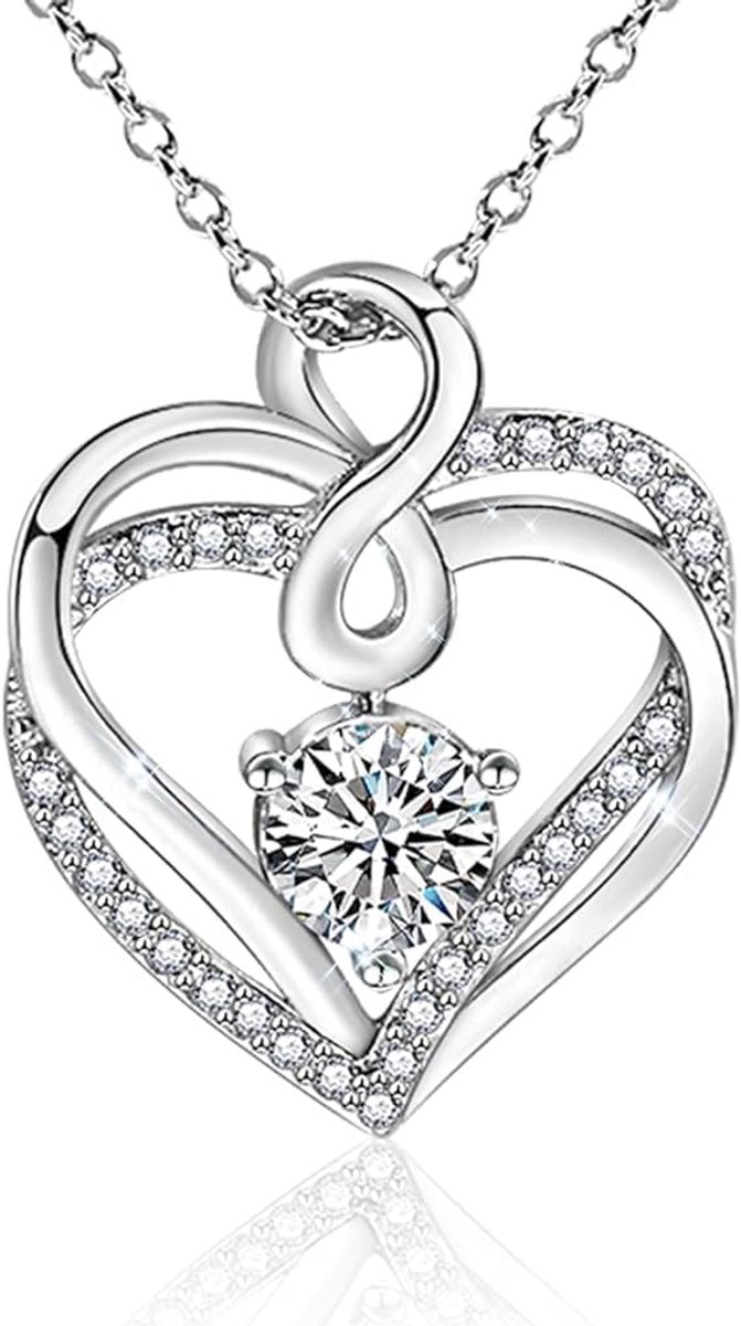 Damesketting, zilveren harthanger, ketting, meisjes, ketting met hartvormige hanger, halsketting, sieraden, geschenken voor vrouwen, verjaardag, Kerstmis, Valentijnsdag, Moederdag, Roestvrij