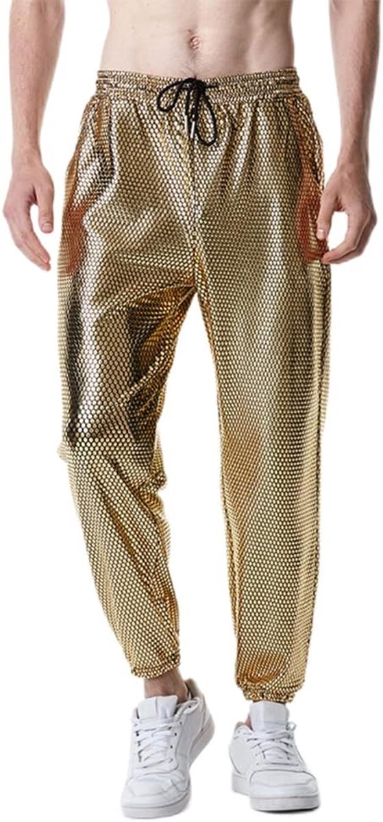 Joggingbroek voor heren, zilveren glans, metallic, trainingsbroek, hiphopbroek, nachtclub, feest, festival, gala, streetwear