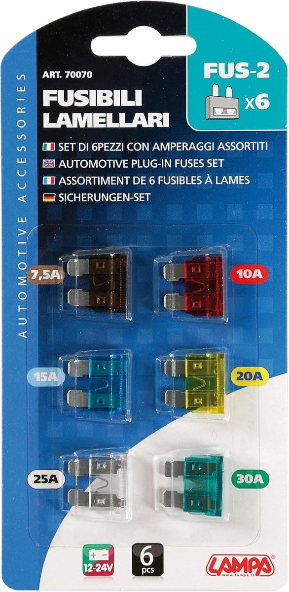 Platte zekering autozekering, 6 stuks