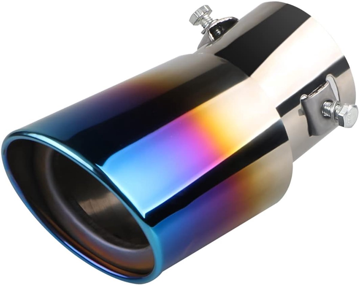 Uitlaat voor auto, uitlaateindstuk voor auto, uitlaat, einddemper van roestvrij staal, verchroomd, universeel 38-53 mm (blauw gebogen)