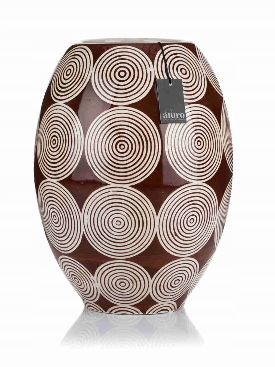 Aluro OROMEO XL Handgeschilderde Keramiek Vaas - Beige (34 cm)