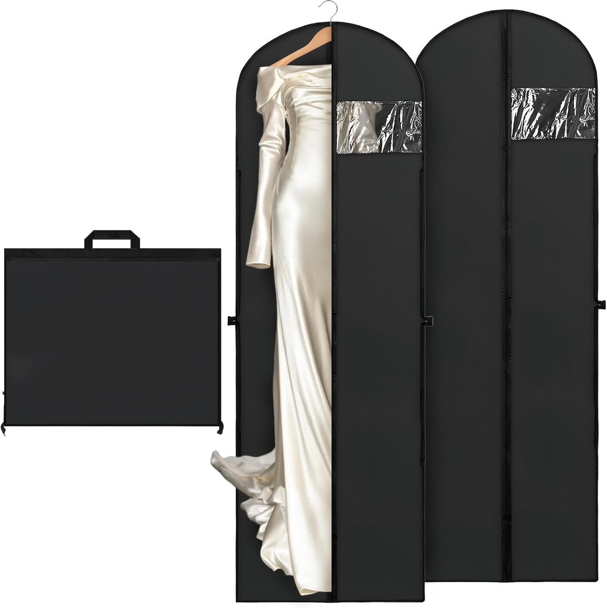 2 stuks kledingzakken lang 180 x 60 cm, jurk beschermhoes met handvat, opvouwbare bruiloftsjurk, kledingbescherming, grote capaciteit, stofbescherming voor bruidsjurk, echte kledingzak