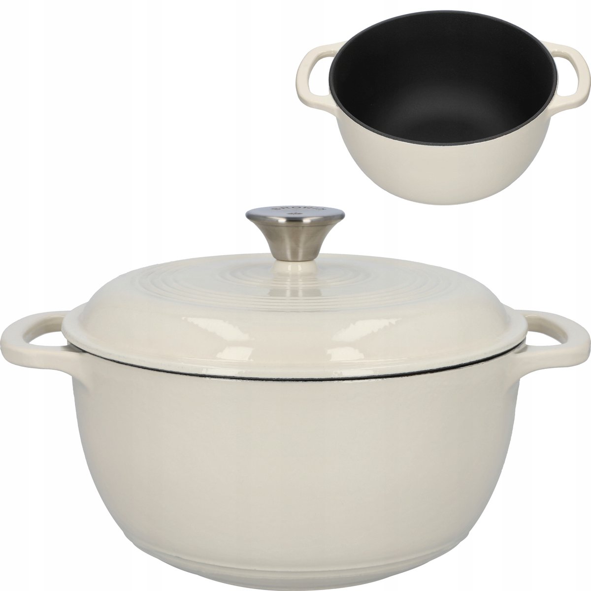 Gietijzeren Emaille Pan 5,8L Ecru 28cm - Inductie, Gas, Oven
