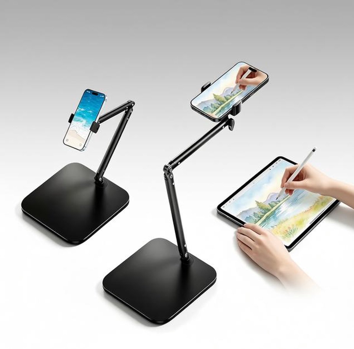 Huis Geluk Verstelbare Telefoonhouder voor Bureau met Verzwaarde Voet - Stalen Statief voor Koken, Live Streamen en Kantoor - Geschikt voor iPhone, Samsung en Google