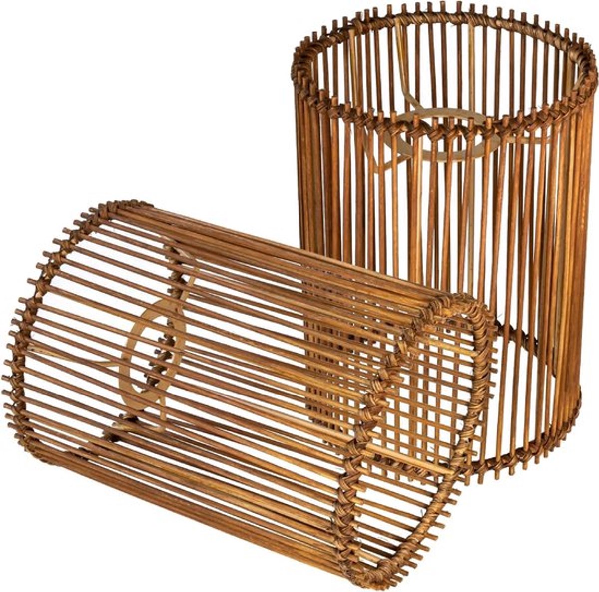 Moderne Boho-stijl lampenkappen, cilindrisch voor vloerlampen, hanglampen en tafellampen, 2 stuks (diameter 14 cm, hoogte 20 cm) van bamboe in donkerbruin, ideaal voor sfeervolle verlichting en interieurdecoratie
