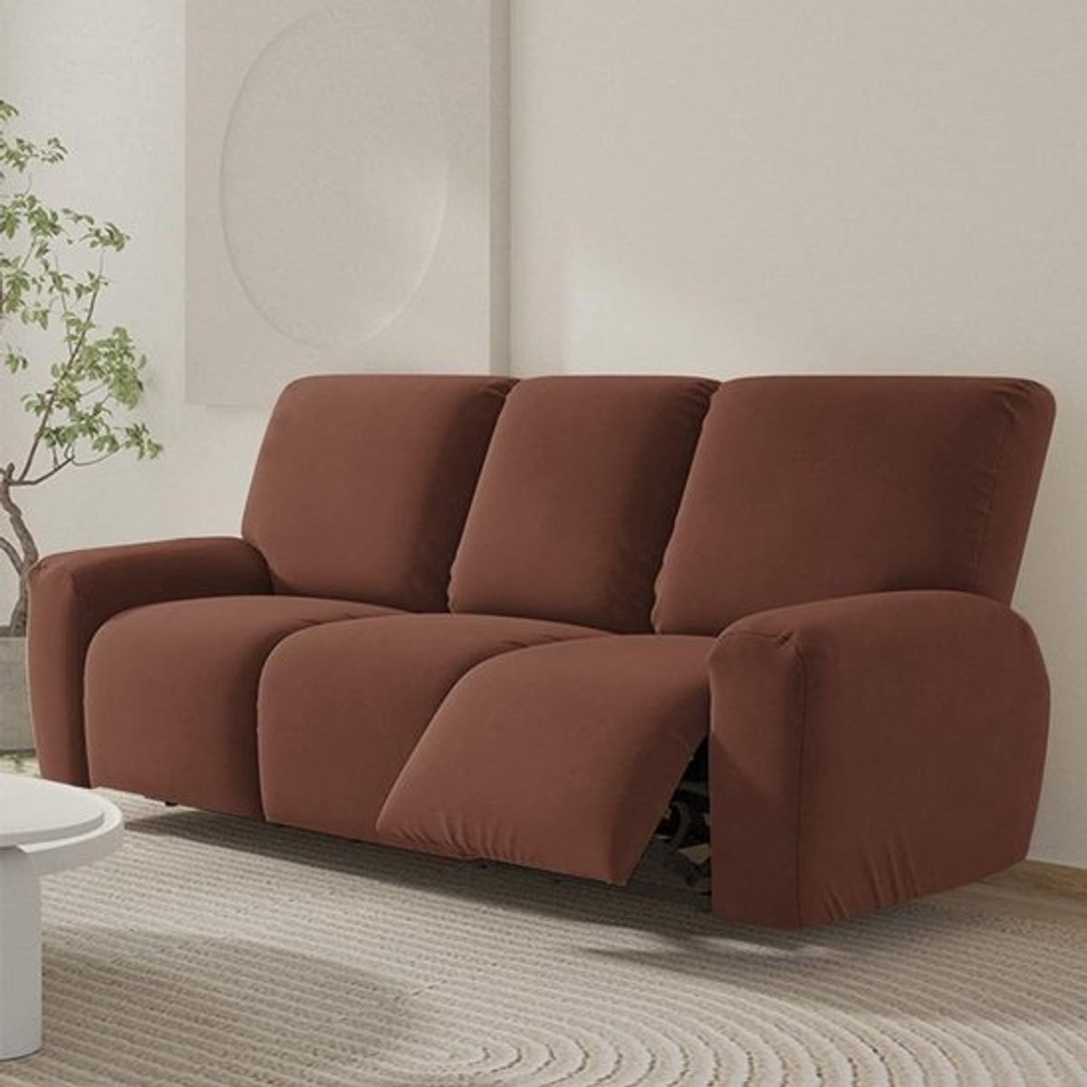 3-zits Recliner Hoes met Zakjes - Rekbare Beschermhoes voor Elektrische Stoel en Bank - Meubelbeschermer voor Woonkamer (3-zits, Bruin)