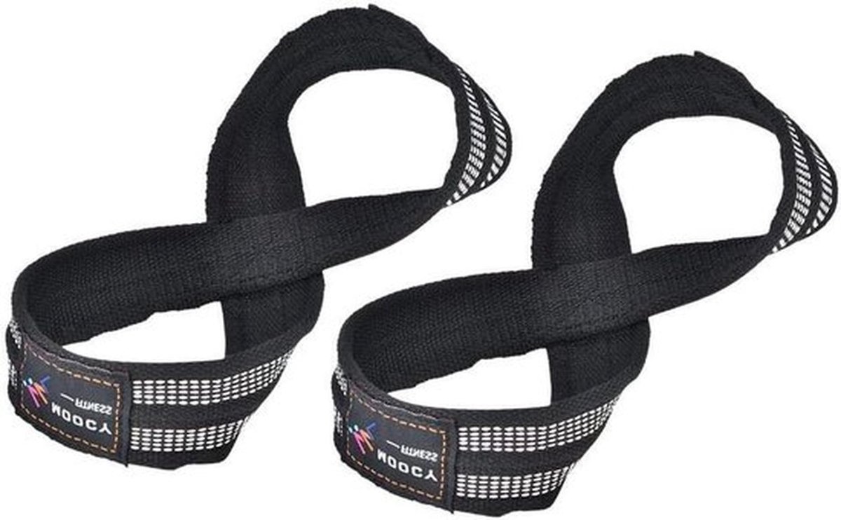 - Gewichtheffen polsbanden - Dead Lift - Figuur 8 - Powerlifting - Fitness - Bodybuilding - Geschikt voor alle Gewichtheffen - Zwart - 1 paar Polshulp Band voor Pull-ups Rekstok Gym Apparatuur(S)
