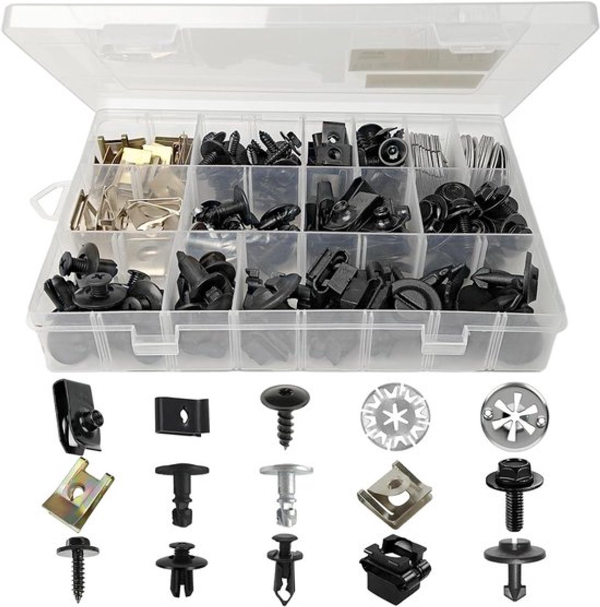 192-delige carrosserieschroevenset voor auto - Universele plaatmoer, metaal schroef, moer-clipkit - U-type bevestigingsclips - Spatbord schroeven reparatieset auto-onderdeel