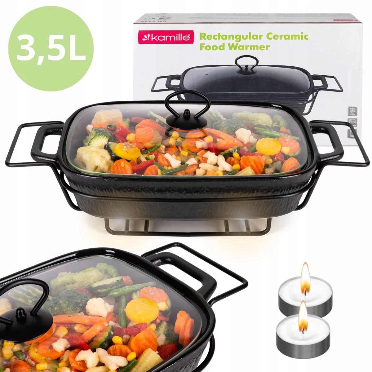 Kamille Keramische Ovenschaal met Warmhoudplaat 3,5L