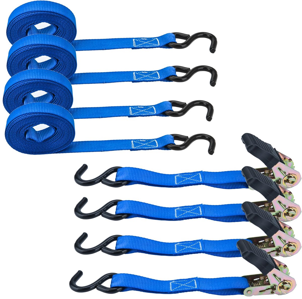 Spanbanden, met ratel, sjorbanden, dubbele haken, ratelriem, bevestigingsriemen voor goederen, transport, bundeling, 4 x 800 kg, 6 m