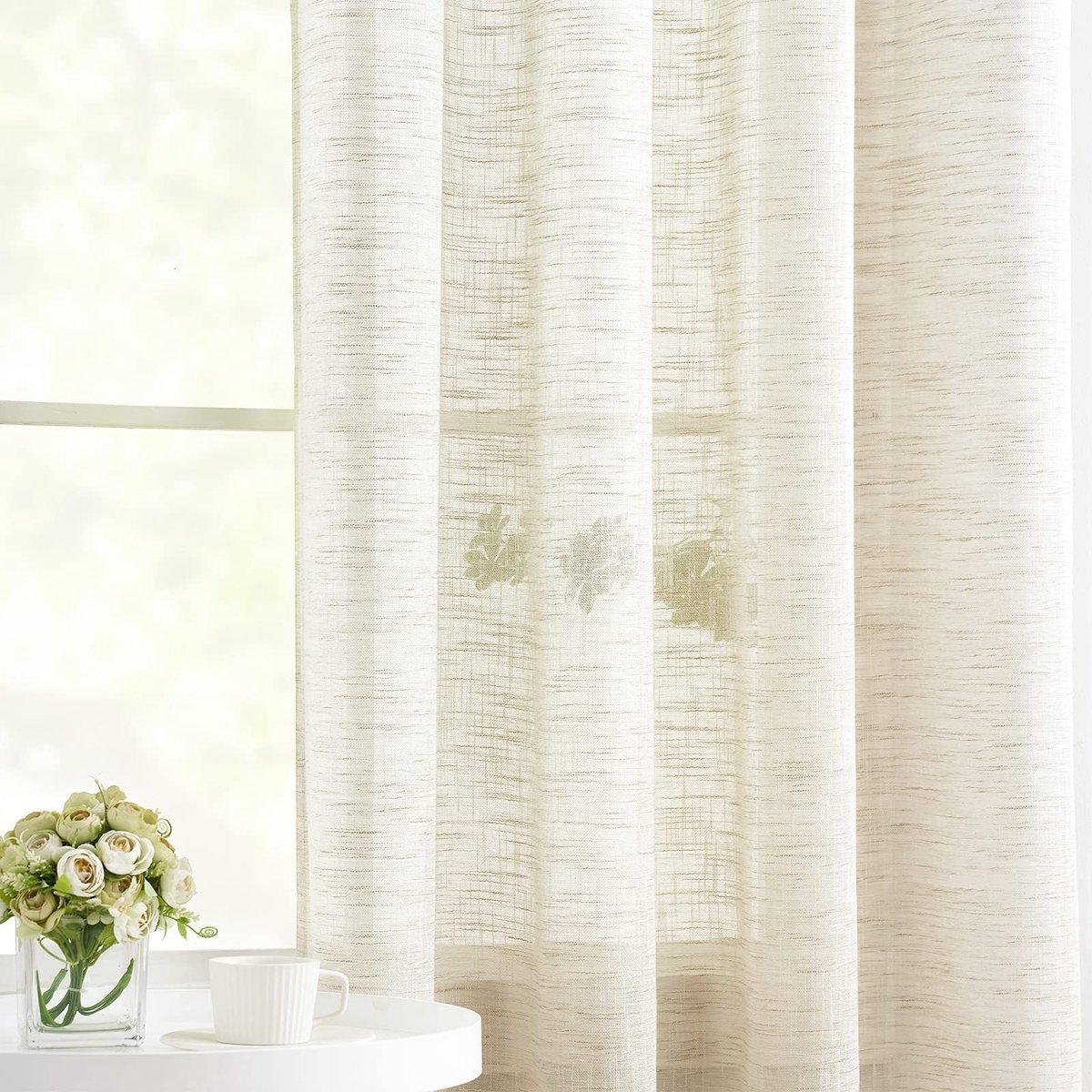 Set van 2 semi-transparante linnen gordijnen voor woonkamer, 213,4 cm, natuurlijk beige, rustieke gordijnen voor slaapkamer, kantoor, keuken, eetkamer met oogjes, 127 cm