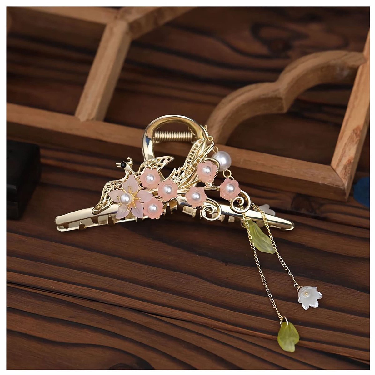 Bloem Haar Haarspeldjes Vintage Franse Parel Ginkgo Blad Kwasten Klauwen Bloemen Haarspeldjes Accessoires voor Vrouwen Meisjes (Stijl D)