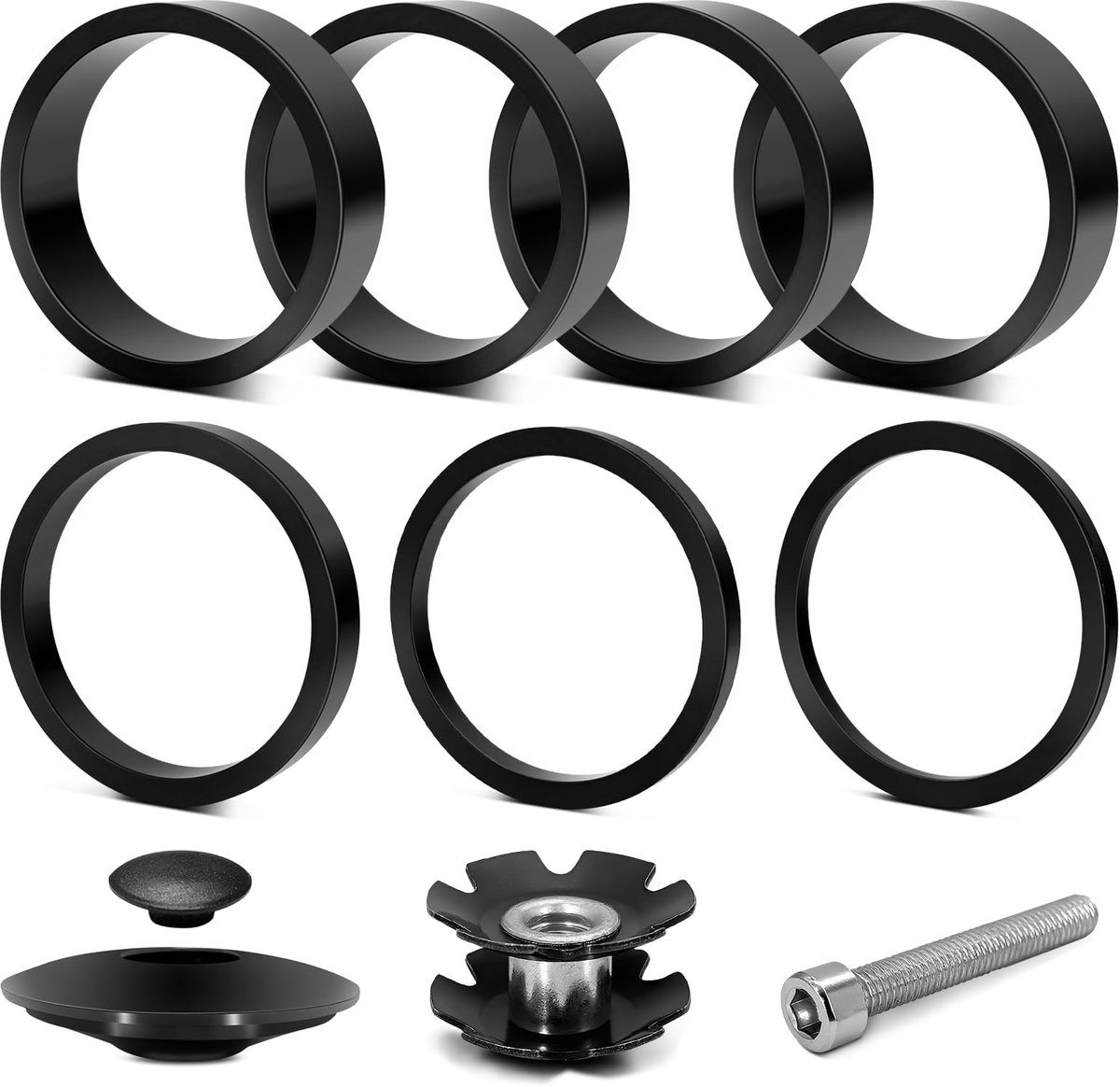 fiets Spacer stuurset 1 1/8 - fiets afstandhouder set van aluminium 2 mm/3 mm/5 mm/10 mm met stuurset, Ahead-klauw, spacer 1 1/8 inch voor mountainbike, racefiets, BMX (11 stuks)