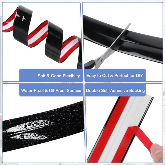 hoekprofie PVC kunststof hoek trim flexibele zelfklevende strips voor tegel plafond randen en hoeken (Glanzend Zwart, 4cm × 6m) — afbeelding 4