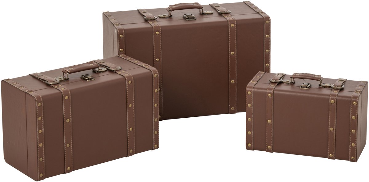 J-Line Dozen met leerlook - MDF - bruin - set van 3