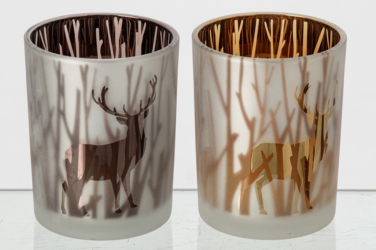 J-Line kaarshouder Hert - glas - bruin/donkerbruin - large - 2 stuks