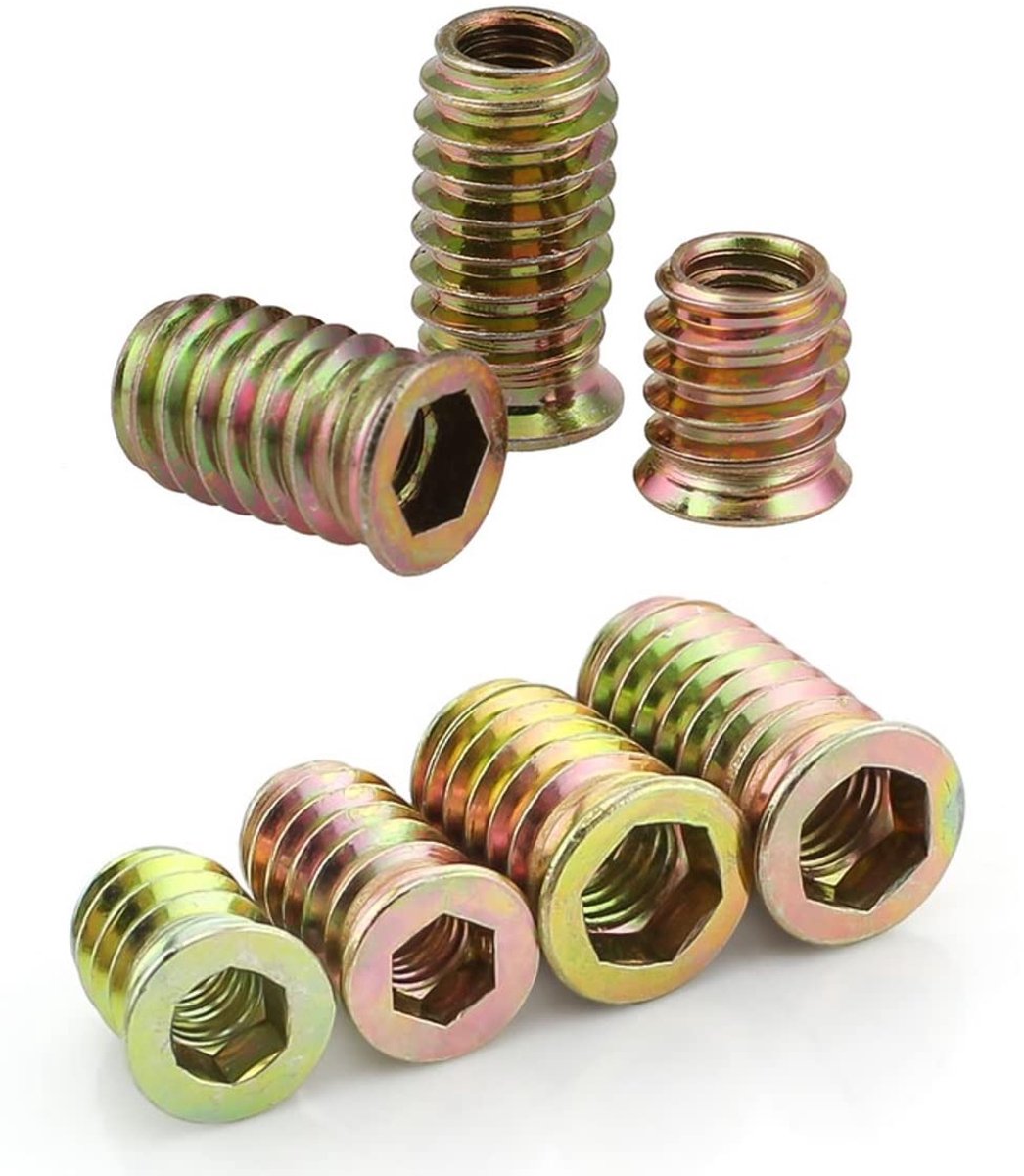 Meubelmoer, binnenzeskant schroefmoffen schroefmoer koolstofstaal inzet moeren schroefdraad voor houten meubels, M6*9mm,30 stuks