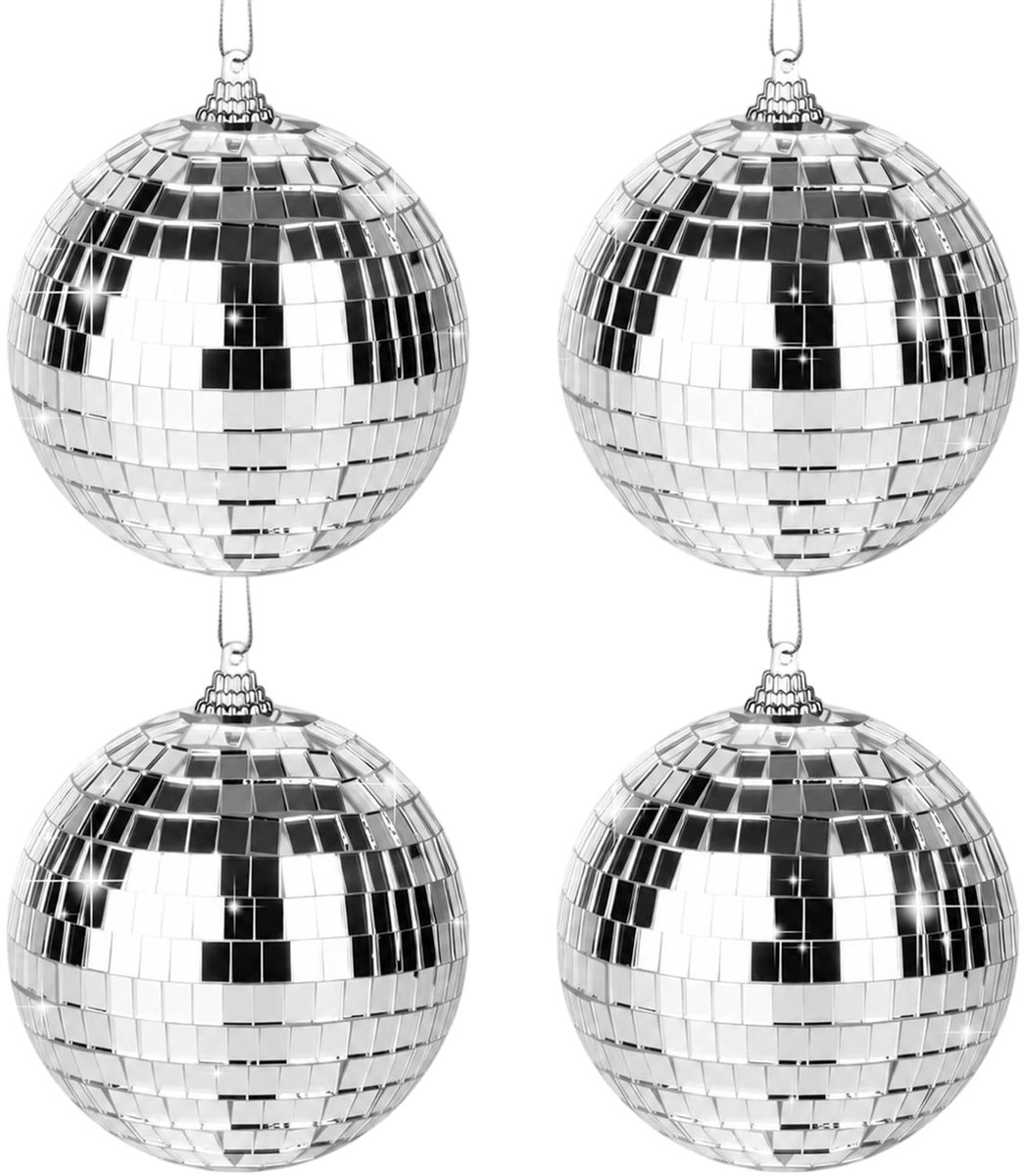 4 stuks, 10 cm, met ophangring, verblindende lichteffecten, robuust glazen design, voor kerstboom, bruiloft, verjaardag