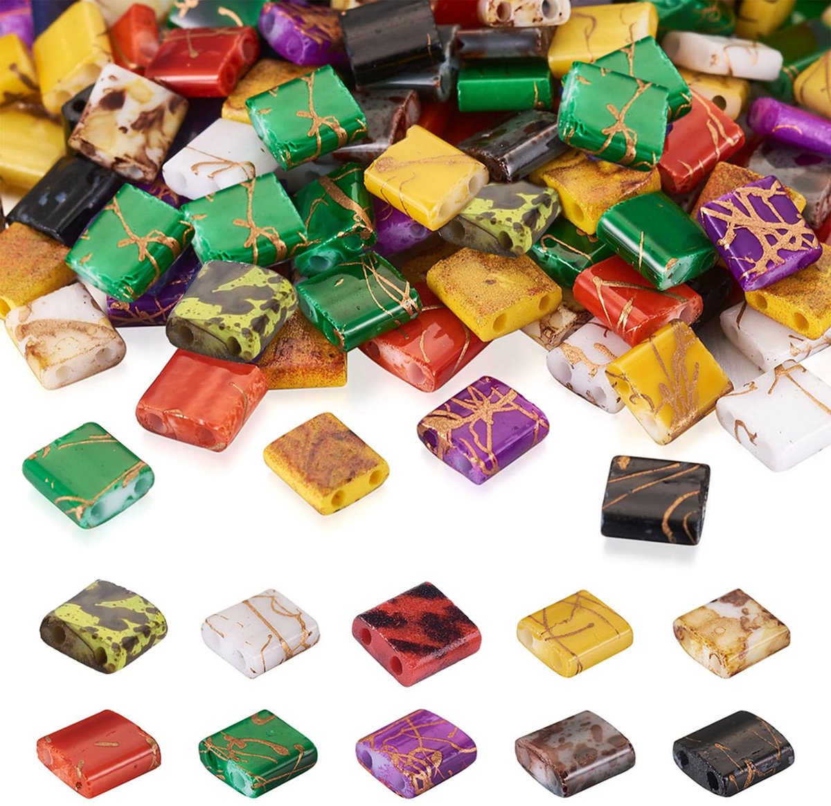 200 stuks 10-kleuren 2-gaats vierkante glazen rocailles voor multi-streng sieraden & ambachtelijke maken