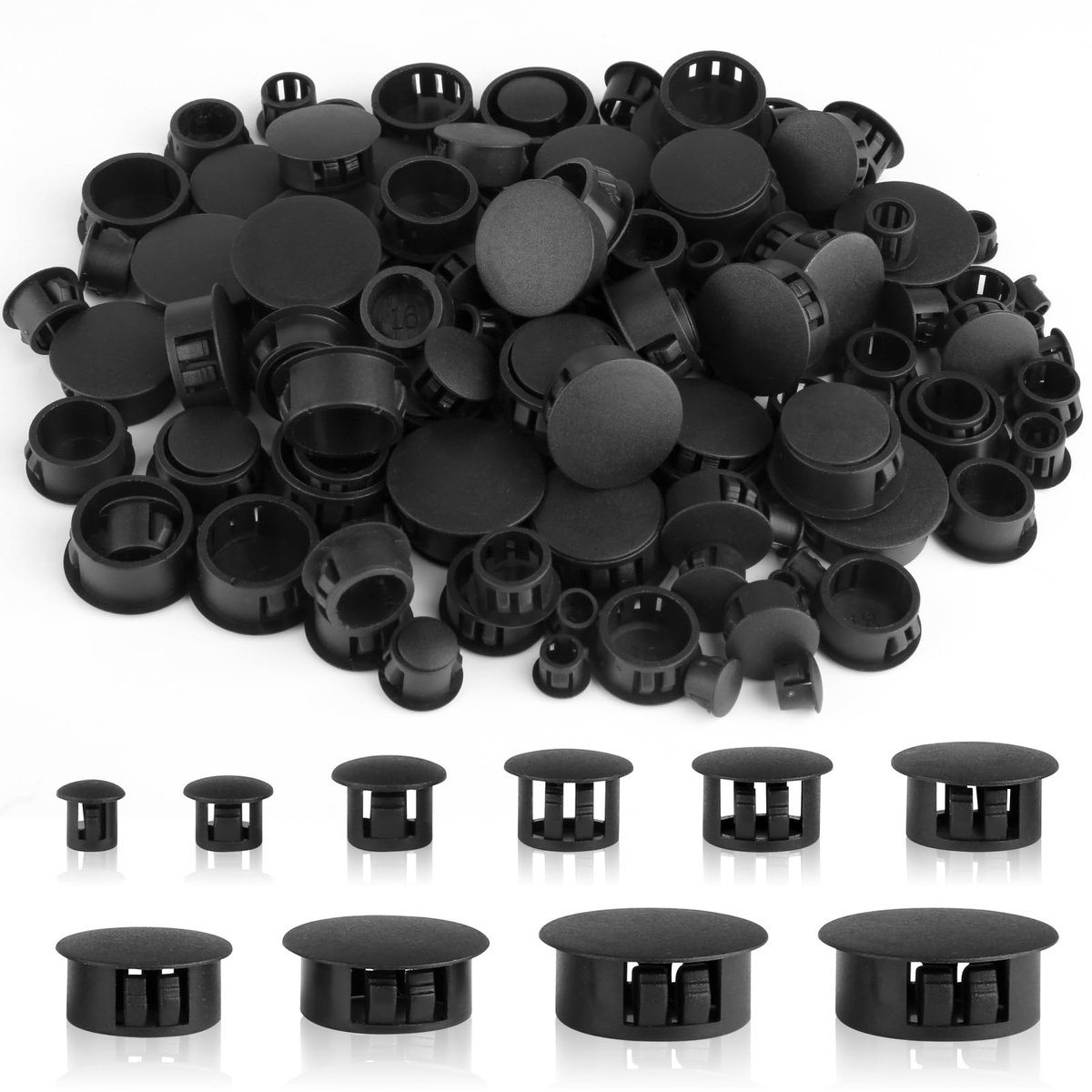 150 stuks afdekkapjes voor boorgaten, 6/8/10/12/14/16/18/20/22/25 mm blindstoppen, kunststof lochstoppen, zwarte afsluitstoppen voor kasten, machines, meubels