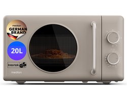 MEDION Retro magnetron met grill - 20 L - zandbeige | 800 watt, 5 vermogensstanden, 3 combiprogramma’s, timer, ontdooifunctie, MD100119