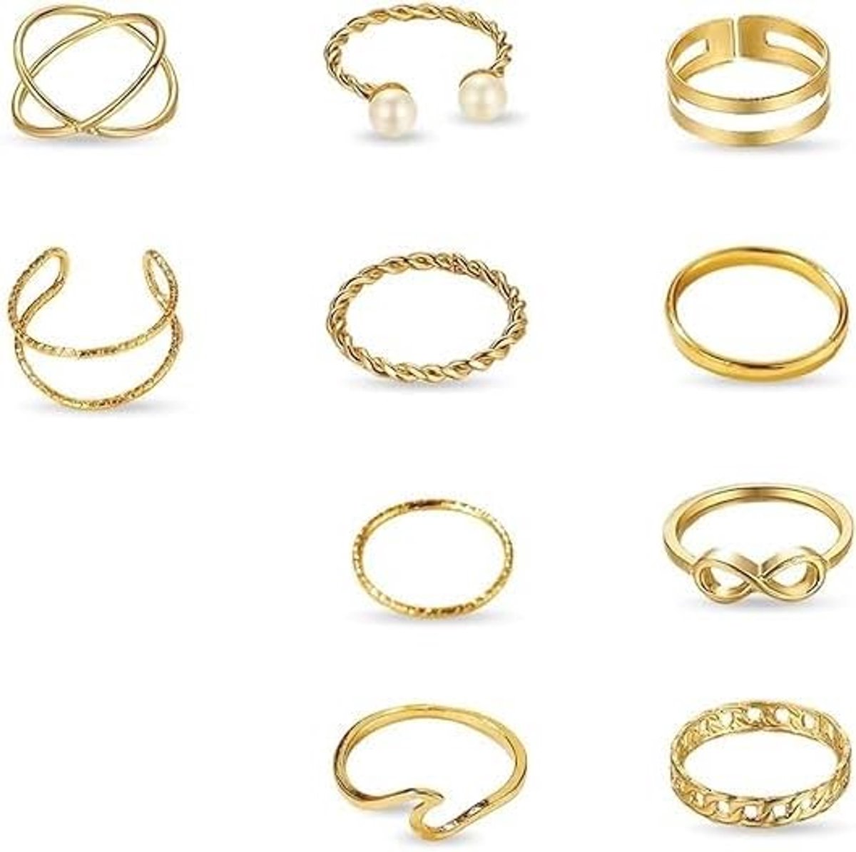 Ringen Set voor Dames – 10 Stuks, Verstelbare Ringen, Elegante Stijl voor Alle Gelegenheden