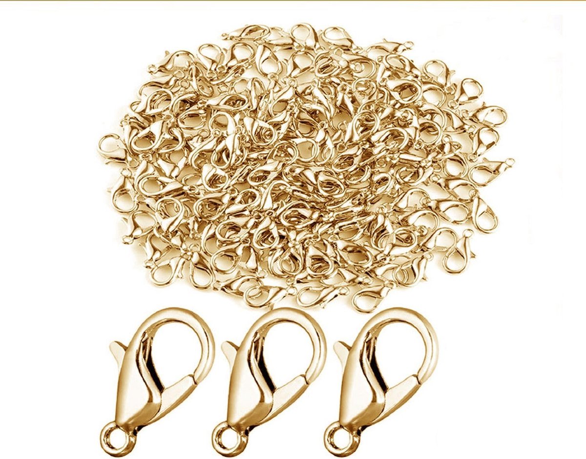 100x karabijnsluiting 12x6mm materiaal knutselen DIY verguld