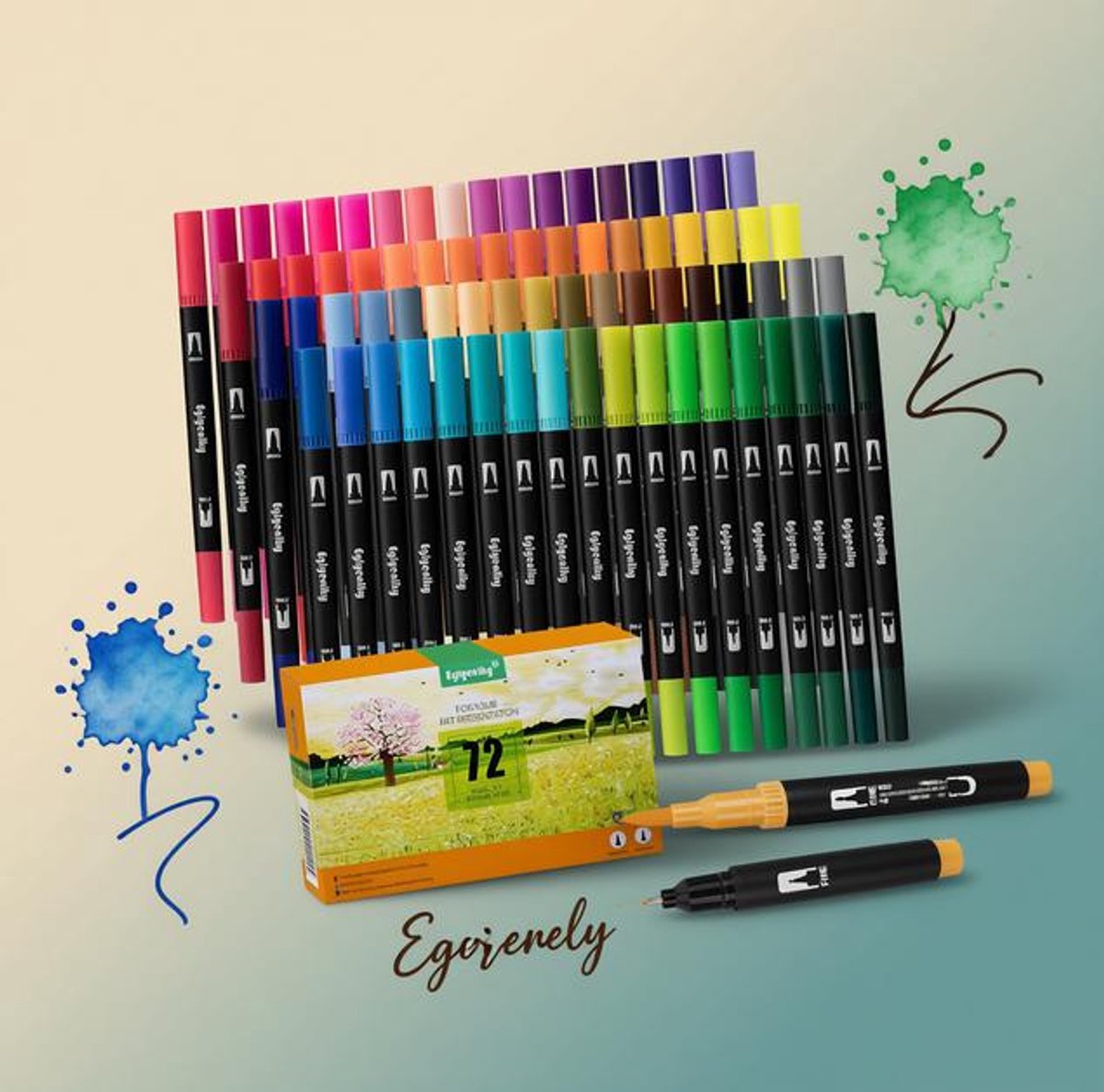 72 Delige Brush Pen Set met Dubbele Tip – Fijne en Penseelpunt Markers voor Volwassenen en Kunstenaars, Kleuren, Tekenen, Journaling en Kalligrafie
