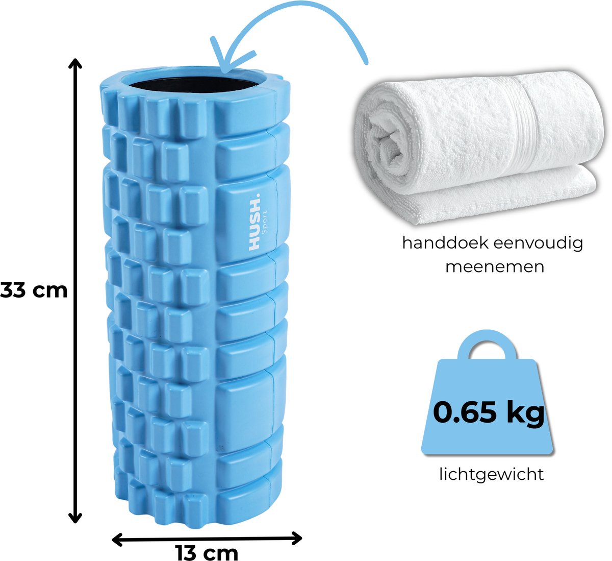 HUSH Sport - Foam Massageroller - 33x14 cm - met Grid Patroon - Spierherstel & Triggerpoint Massage - 3 Intensiteit levels - EVA Foam - Blauw thumbnail 5