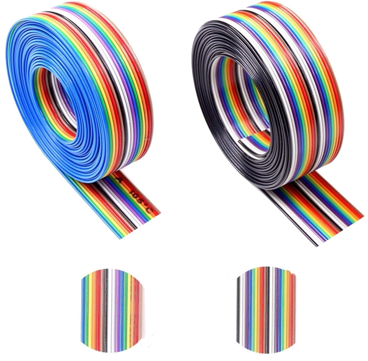 16/20 IDC pinnen, 1,27 mm, regenboogkleur, platte kabel, voor 2,54 mm stekker (6 m)