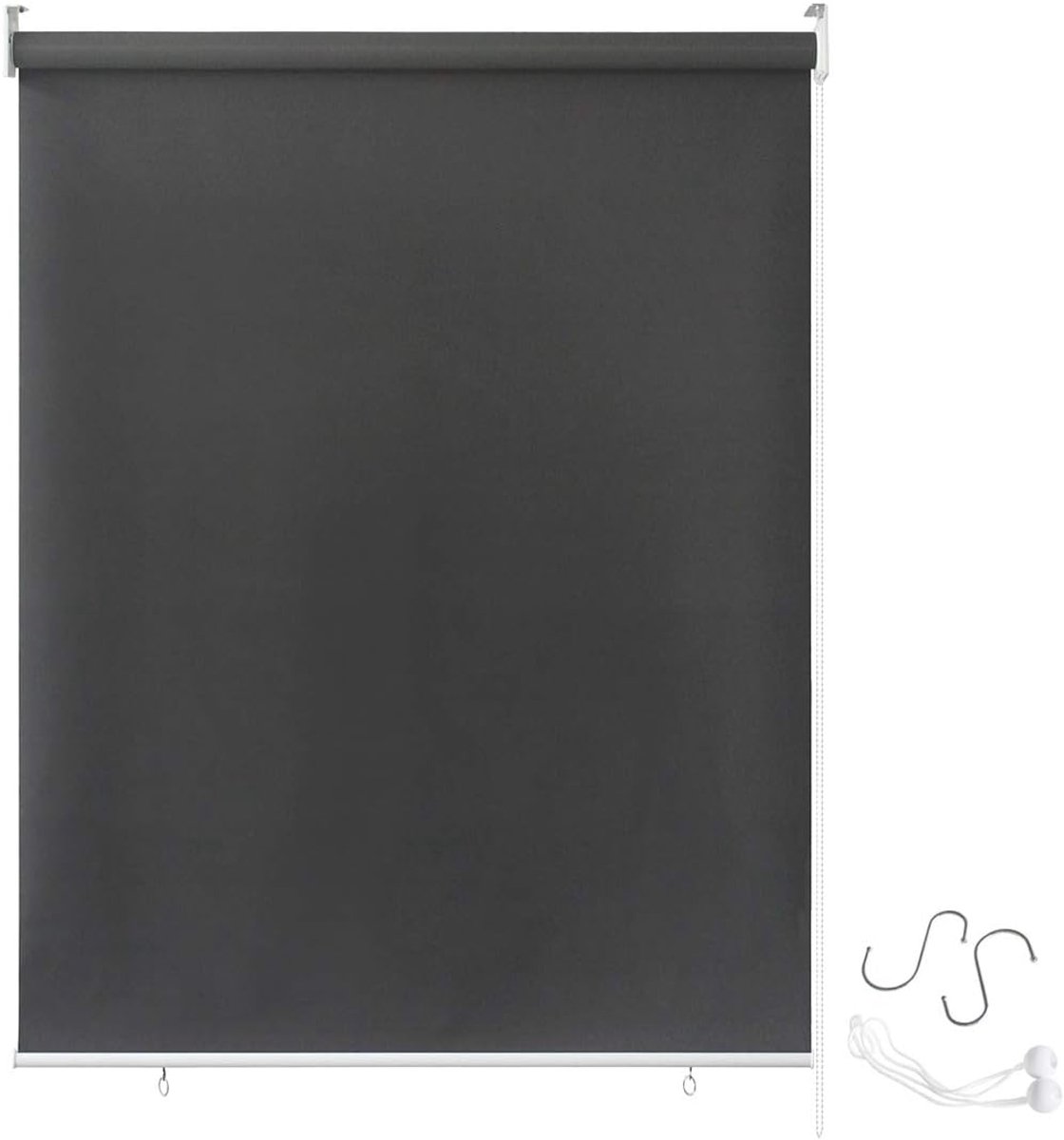 Rolgordijn voor buiten, outdoor, weerbestendig, buitenrolgordijn, zonwering, balkonrolgordijn, uv-bescherming, reflecterende thermische functie voor ramen en deuren-180 x 240 cm, Antraciet