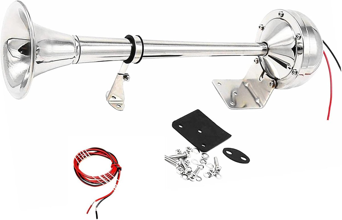 Claxon voor auto, marine, boot, claxon, 304, enkele hoorn, voor boot, elektrische claxon, 160 dB, claxon, voor schip, zilver, vrachtwagen, luidspreker, autoclaxon, voor 12 V, boot, jacht enz